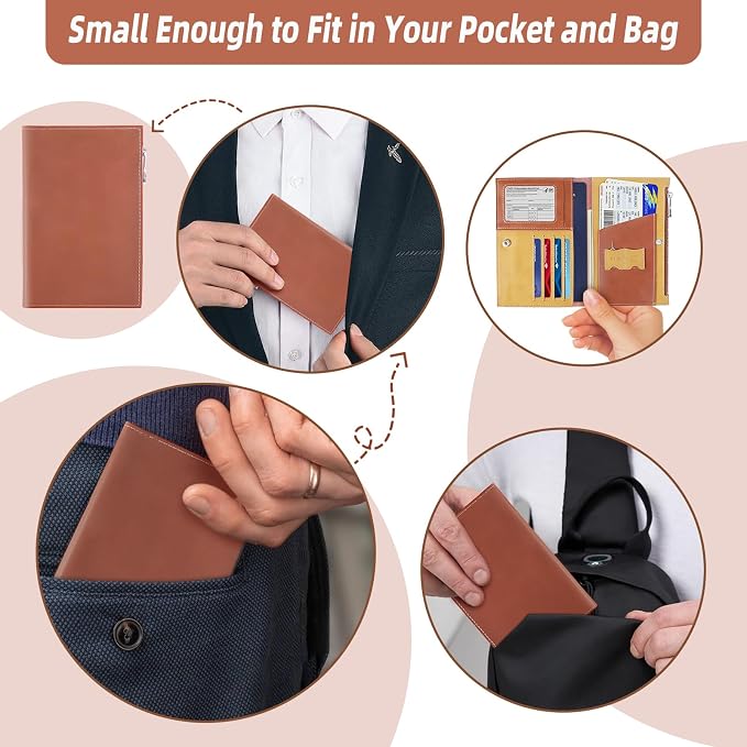 Genuine Leather Travel Passport Wallet, Slim RFID Blocking Holder - Image 6