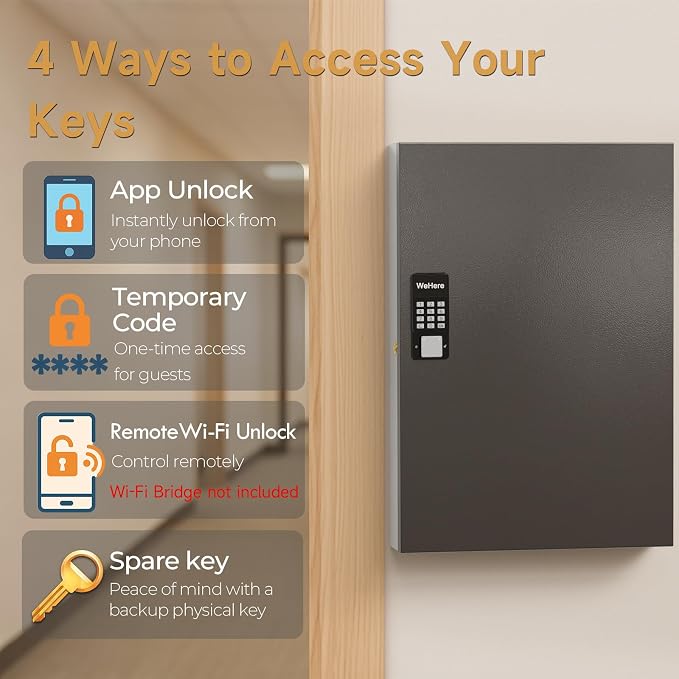 96 Key Lock Box Wall Mount, Smart Key Cabinet One Time Password/APP - Image 3