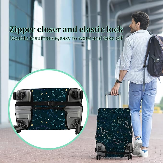 Luggage Cover Suitcase Protector Plus 1 Luggage Tag, Dinosaurs Space Travel - Image 5