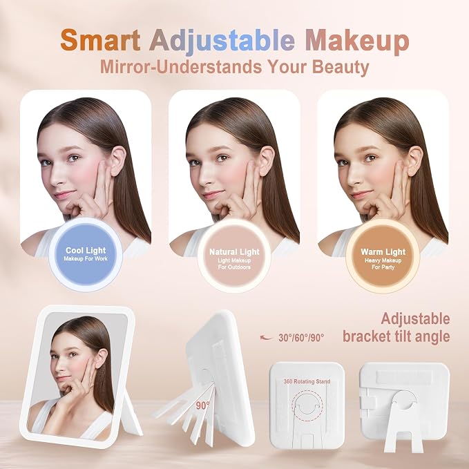 Travel Makeup Bag With 360° rotating LED Mirror, Waterproof cosmetic organizer - Image 2