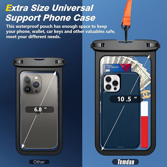 Temdan 2 Pcs Waterproof Phone Pouch, Universal IPX8 Waterproof Cell Phone Case - Image 2