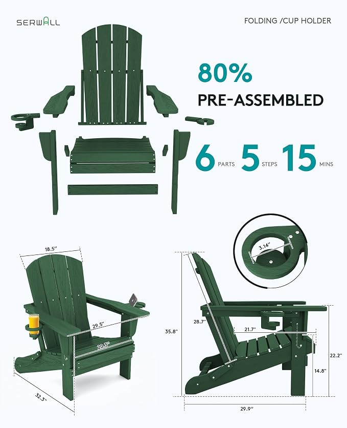 SERWALL Adirondack Chair with Cup Holders - Image 2