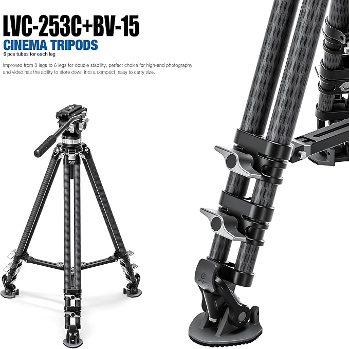 Leofoto LVC-253C+BV-15 King Kong Series Carbon Fiber Dual Leg Video Tripod w - Image 2