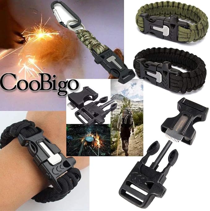 10Pack 3/4" Fire Starter Survival Whistle Buckle Flint Scraper - Image 2