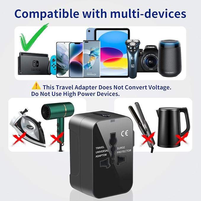 Universal Travel Adapter with 3.0A PD USB-C & QC USB-A Ports, Fast Charging - Image 5