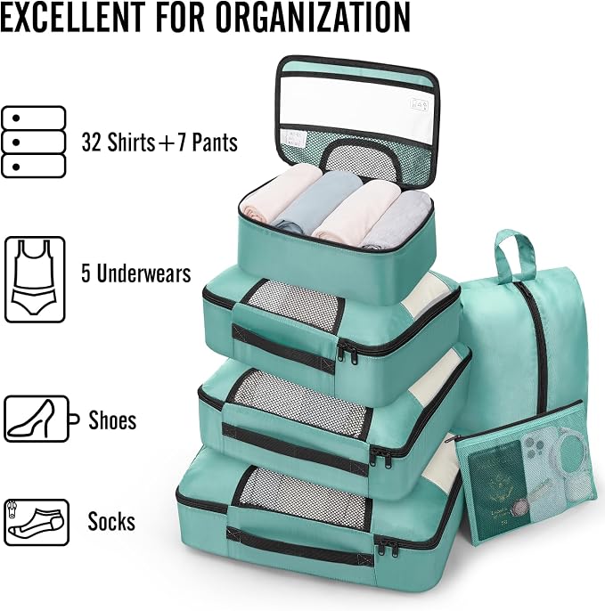 Veken 8 Set Packing Cubes for Travel Essentials, Suitcase Organizer Bags in 4 - Image 5