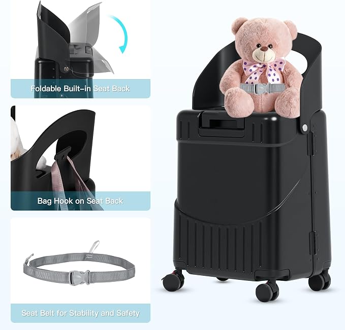 22" Ride On Luggage with Seat for Kids & Adults, Lightweight Hardside Ride-On - Image 3