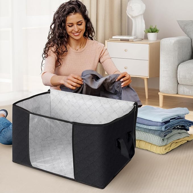Fab totes 3 Pack Clothes Storage, Foldable Thick Fabric Blanket Storage Bags - Image 3