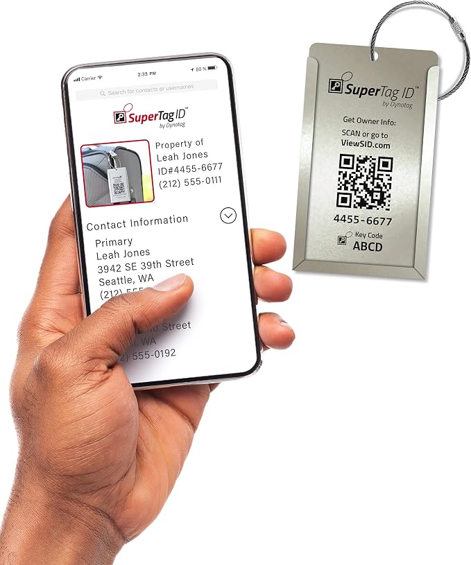 Dynotag® Web Enabled Smart Aluminum Convertible Luggage ID Tag + Braided Steel - Image 2