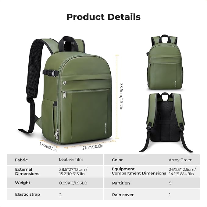 K&F CONCEPT Camera Backpack Bag, Professional DSLR/SLR/Mirrorless Camera Bag - Image 8