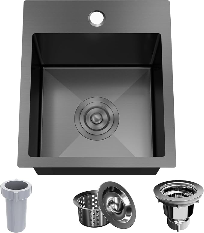 13 x 15 Inch Black Drop In Small Kitchen Sink, Single Bowl Topmount Bar Prep by Kadorer