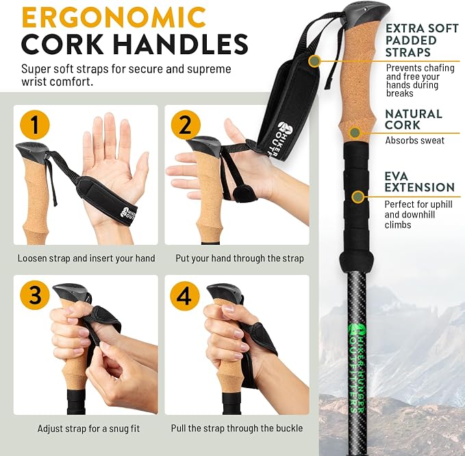 100% Carbon Fiber Trekking Poles by USA Brand - Image 6