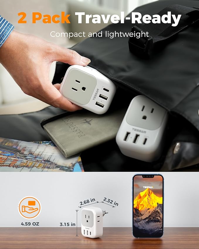 TESSAN Brazil Plug Adapter 2 Pack, 7 in 1 US to Brazil Power Adapter - Image 5