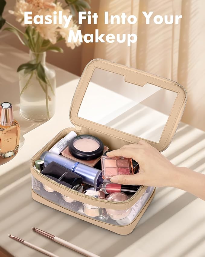 Travel Clear Makeup Bag with Makeup Brush Bag, Leather Makeup Case Toiletry Bag - Image 2