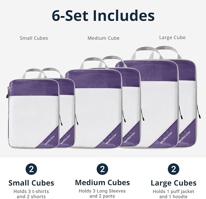 Compression Packing Cubes 6 Set, Compressible Space-Saving Packing Cubes - Image 3
