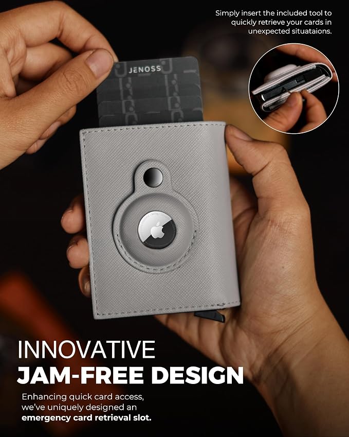 Jenoss Smart AirTag Wallet for Men & Women: Full Grain Leather, Handcrafted - Image 3