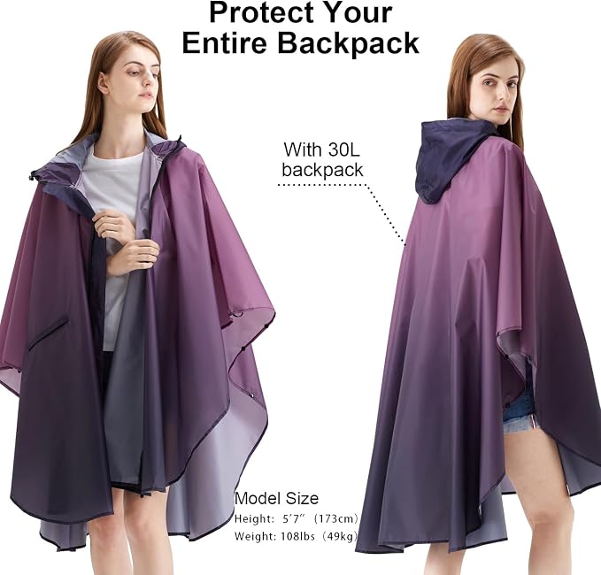 Rain Poncho Jacket Coat Hooded Zipper Style - Image 5