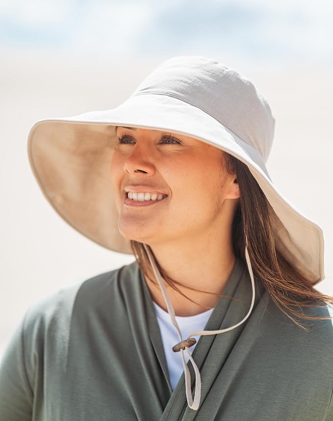 Solbari Women’s Ultra-Wide Cotton Linen Sun Hat UPF 50+, Adjustable - Image 6