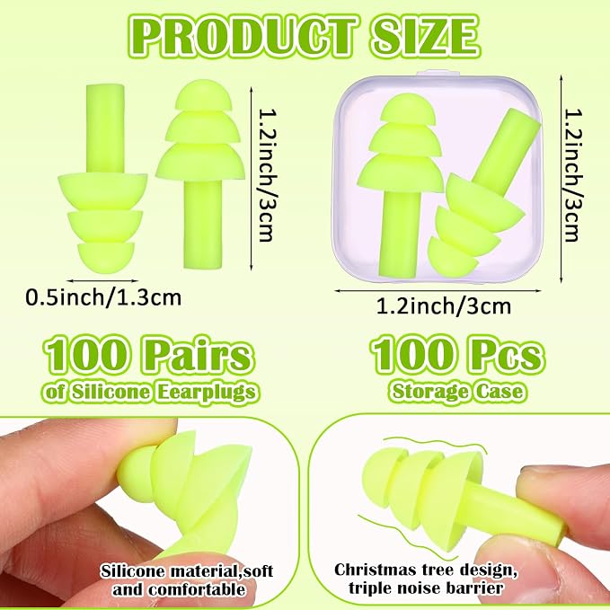 TrelaCo 100 Pairs Ear Plugs Bulk, NRR 29dB Reusable Silicone Ear Plugs - Image 2