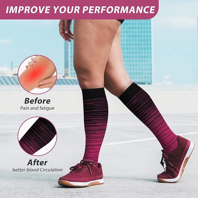 Compression Socks for Women Men Circulation Knee High 8 Pairs for Nurses - Image 2