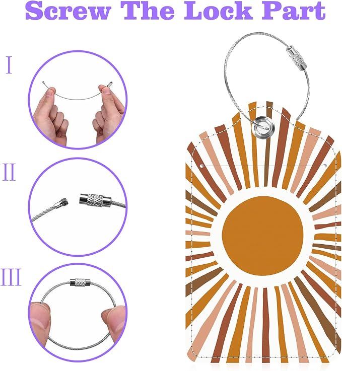 Scandinavian Style Abstract Sun Luggage Tags 2PCS PU Leather Suitcases Tag - Image 4