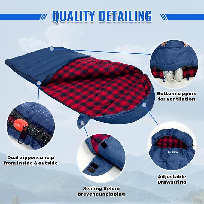 0 Degree Sleeping Bag Cotton Flannel Winter Cold Weather - Image 3