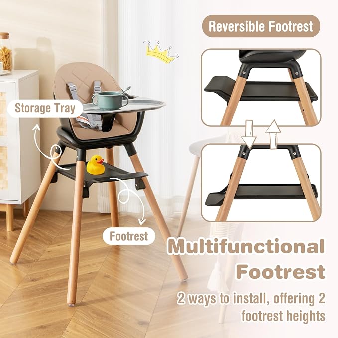 BABY JOY Baby High Chair, 6 in 1 Convertible Wooden High Chair - Image 4