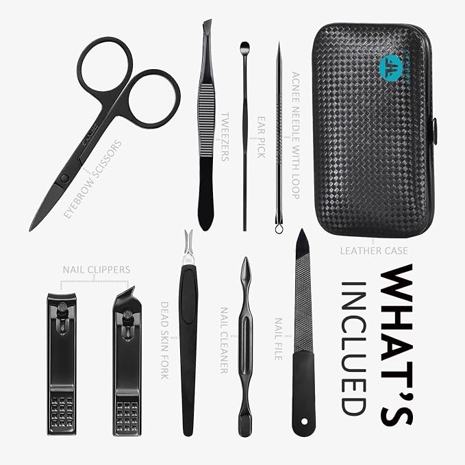 Manicure Set 9 in 1 Stainless Steel, Nail Clippers Scissors Pedicure Tools Kit - Image 2