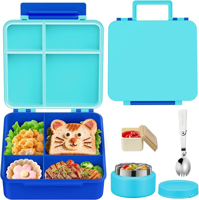 Kids Bento Lunch Box with 8oz Soup Thermo, Kids Leakproof Lunch Food Containers by Aimsnk
