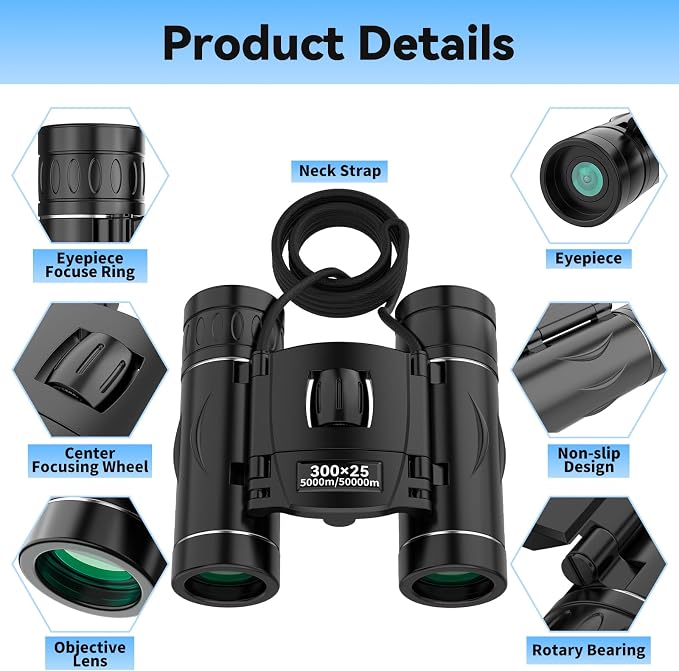300x25 Binoculars for Adults and Kids, High Powered Mini Pocket Binoculars - Image 4