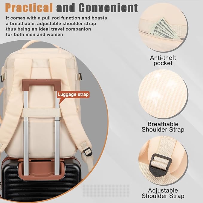 50L Travel Backpack with USB Charging Port, Water-Resistant Carry On Backpack - Image 4