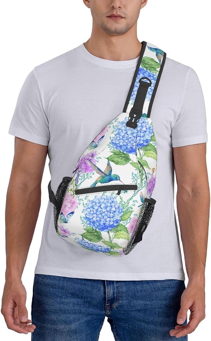 SUPLUCHOM Sling Bag Spring Hummingbird Flower Hydrangea Hiking Daypack - Image 6