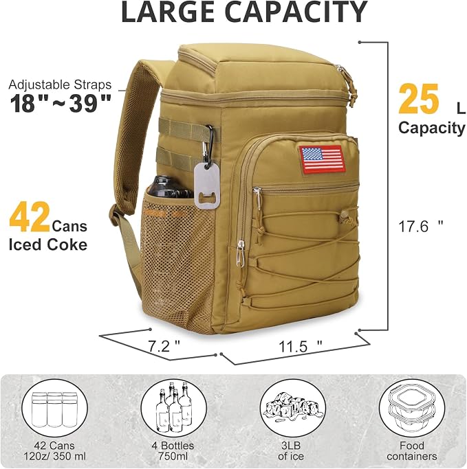 Tactical Backpack Cooler, 25L Cooler Backpack Insulated Leak-Proof, Heavy Duty - Image 3