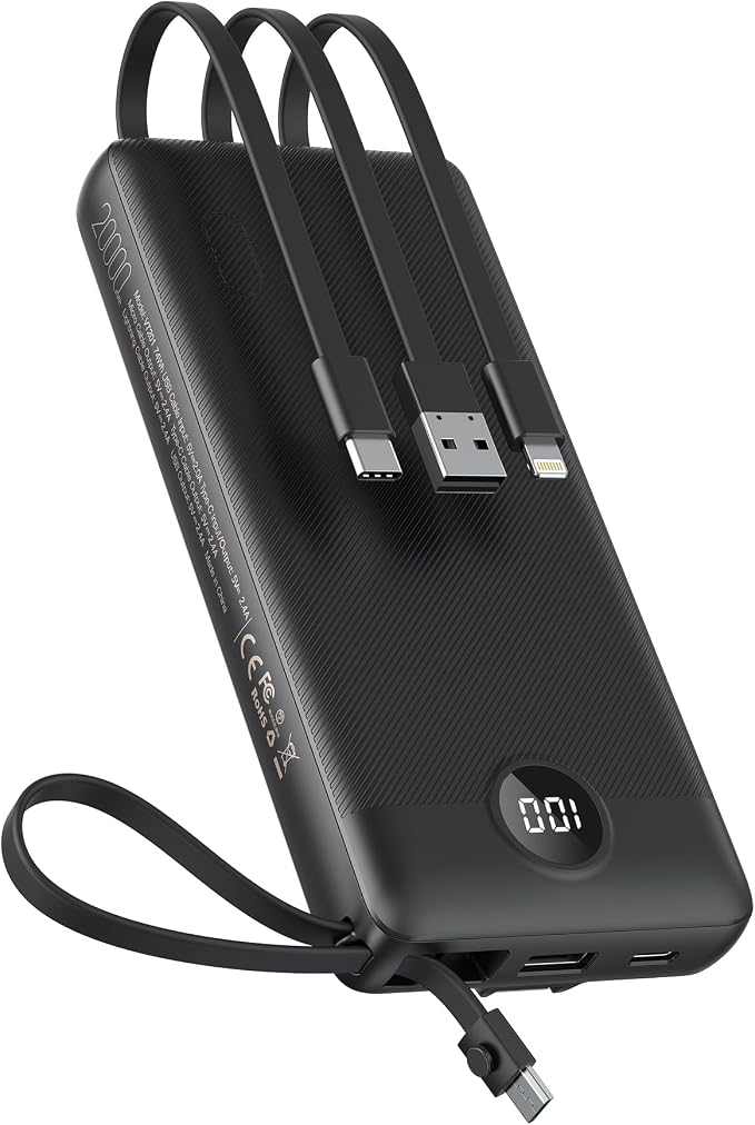 VEEKTOMX Portable Charger with Built-in Cables, 20000mAh Power Bank by VEEKTOMX