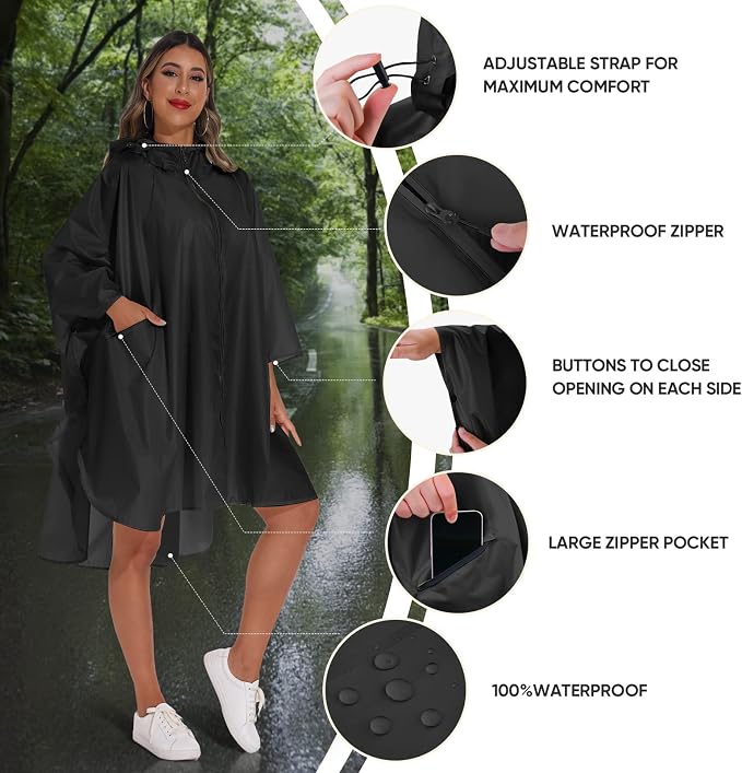 PTEROMY Hooded Rain Poncho for Adult - Image 6