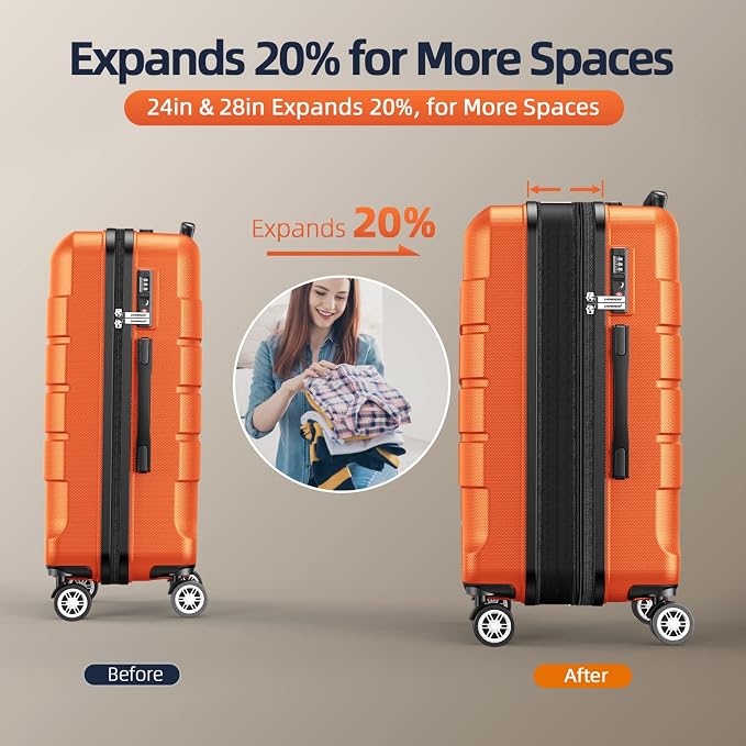 SHOWKOO Luggage Sets Expandable PC+ABS Durable Suitcase Sets Double Wheels TSA - Image 5
