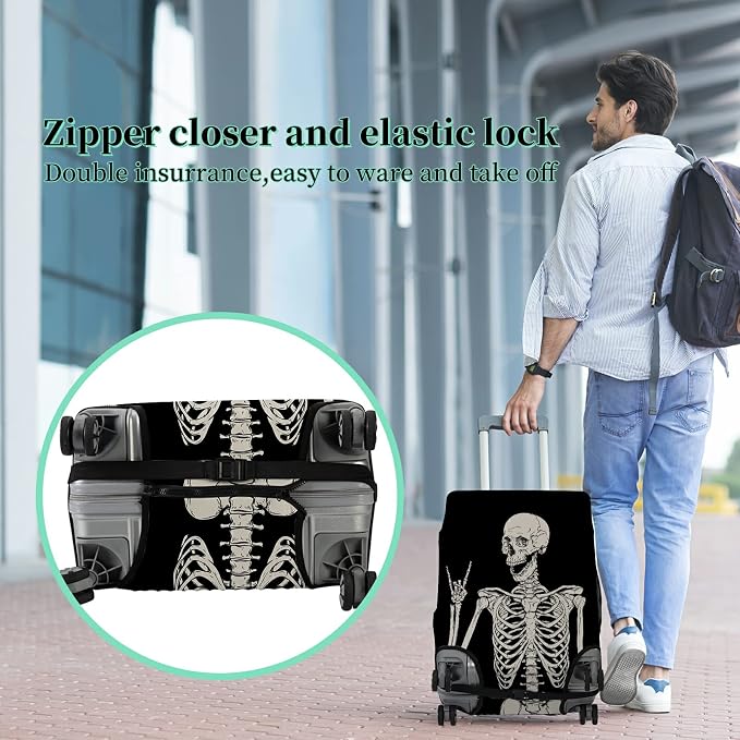 Luggage Cover Suitcase Protector Plus 1 Luggage Tag, Rock Skull Travel Suitcase - Image 5