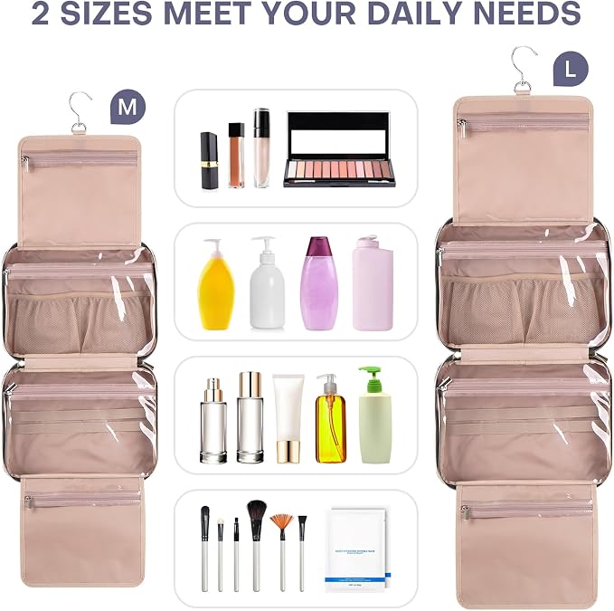 Hanging Toiletry Bag for Women Travel, 2 Sizes Large & Small Waterproof - Image 3