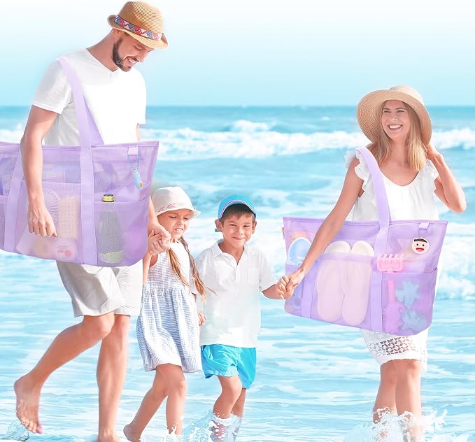 Tagitary Mesh Beach Bag with Zipper Large Beach Tote Waterproof Sandproof with - Image 7