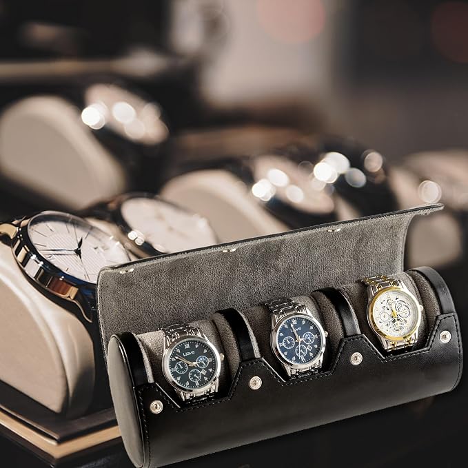 MR.OKAY 3 Watch Travel Case- Classic Leather Watch Case - Image 6