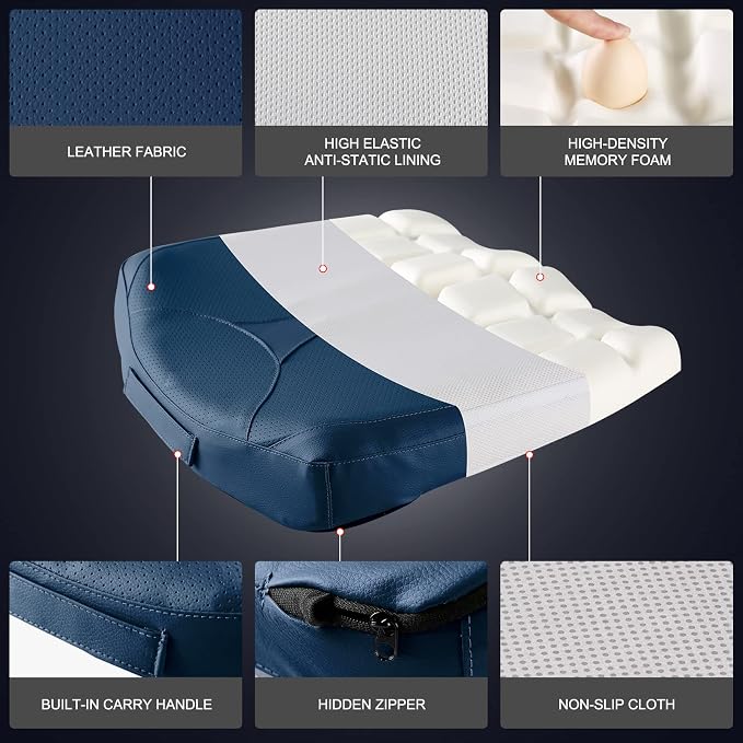Leather Car Memory Foam Heightening Seat Cushion - Image 4