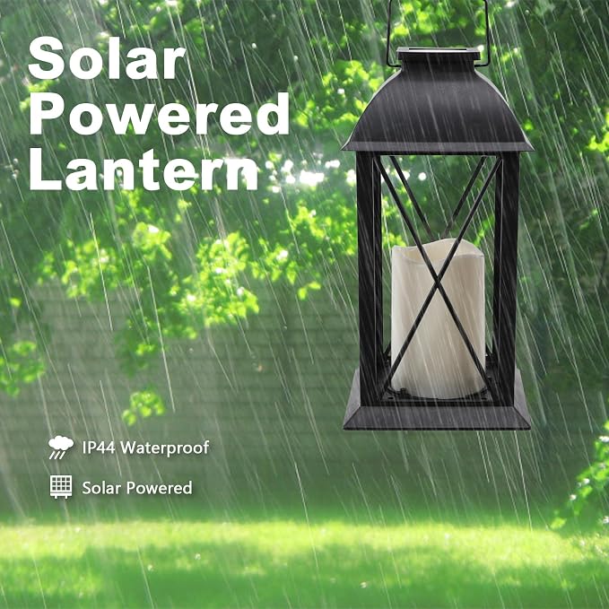 2 Pack Outdoor Solar Lantern 12" Battery Hanging Lanterns Waterproof Vintage - Image 5