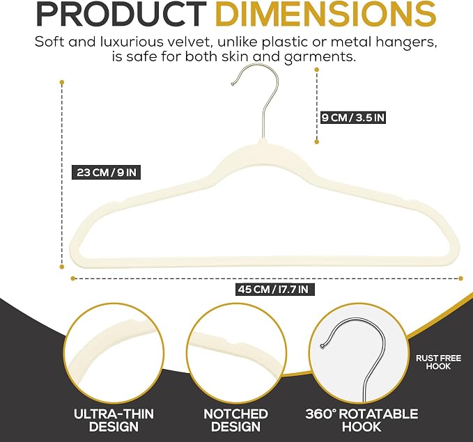 Premium Ivory Velvet Hangers 30 Pack – Space Saving Felt Hanger, Non Slip - Image 2
