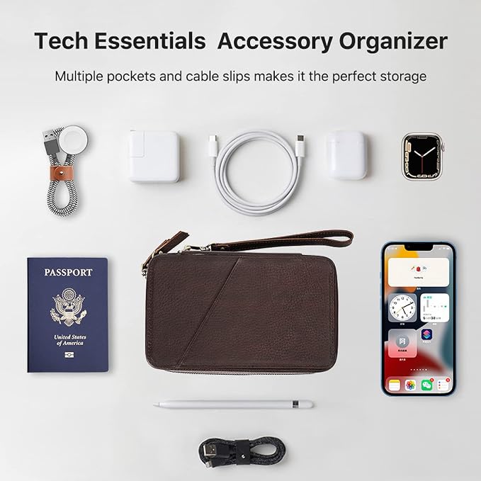 Electronic Organizer Case Tech Kit, Top Grain Leather Handmade, Portable - Image 4