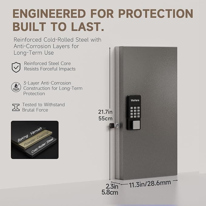 WeHere 48 Key Lock Box Wall Mount, APP Bluetooth/OTP/Wi-Fi/Fixed Code/Key Unlock - Image 2