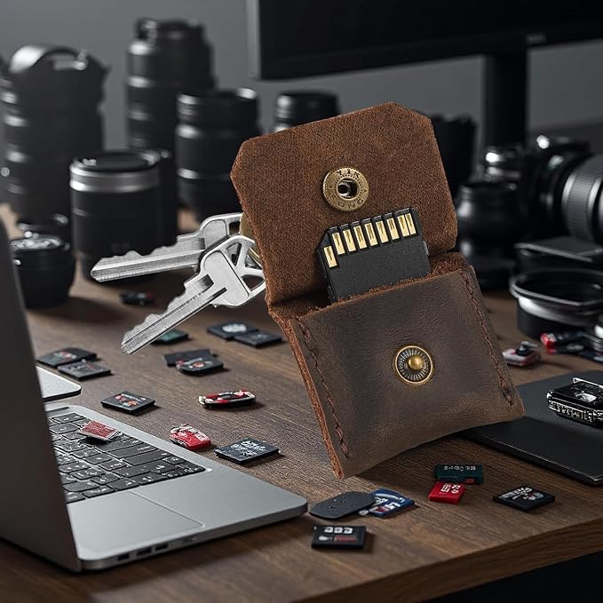 Jack&Chris Genuine Leather SD Card Holder Keychain, Anti-Shock Anti-Dust SD - Image 5