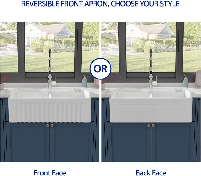 Dcolora Double Bowl Farmhouse Kitchen Sink Reversible Front Apron White - Image 5