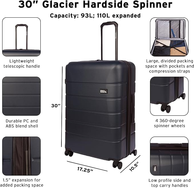 Eddie Bauer Glacier Carry-On 22" and Checked 30" Luggage | Hardside | Spinner - Image 3