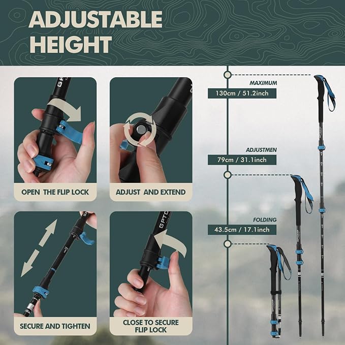 GPTCAMP Hiking Stick, Lightweight Folding Adjustable Travel Walking Stick - Image 3