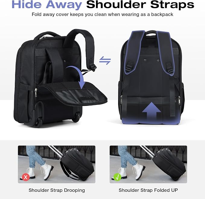 Rolling Backpack for Adults, 18 Inch Waterproof Carry-on Back pack - Image 2